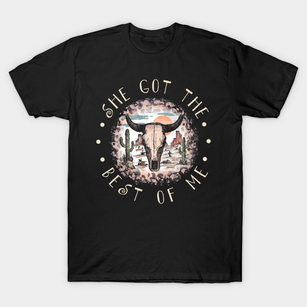 She Got The Best Of Me Country Music Leopard Bull Cactus T-Shirt by Monster Gaming